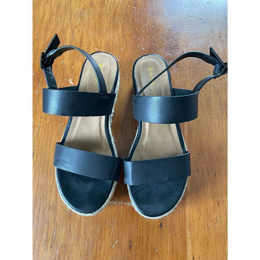 Bamboo black espadrille platform sandals 6.5